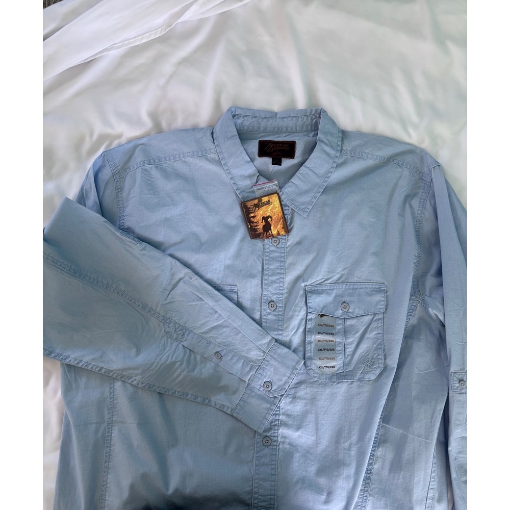 American Outdoorsman Mens XXL Blue Ripstop Long Sleeve Button Down Utility Shirt